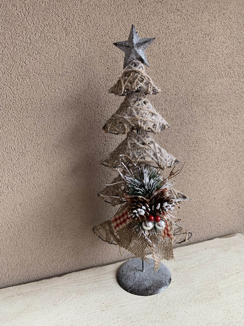 rivier Let op jongen Kerstboom ijzer op voet met decoratie strik groene tak dennenappells en  glitters 50 cm | JIF-45341|La Galleria - Home Sweet Home Online