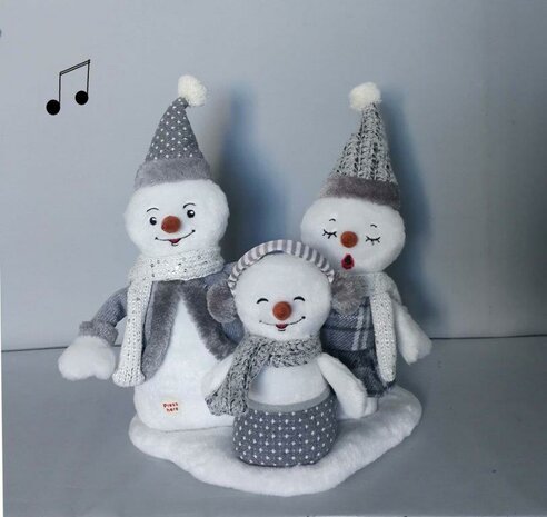 Muzikaal zang & bewegend trio sneeuwpoppen wish you a merry christmas 36 x 30 cm | YID-80568 | La Galleria