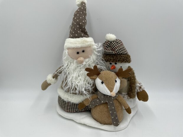 Muzikaal zang & bewegend trio sneeuwpop kerstman & eland wish you a merry christmas 40 x 30 cm | YID-230032 | La Galleria