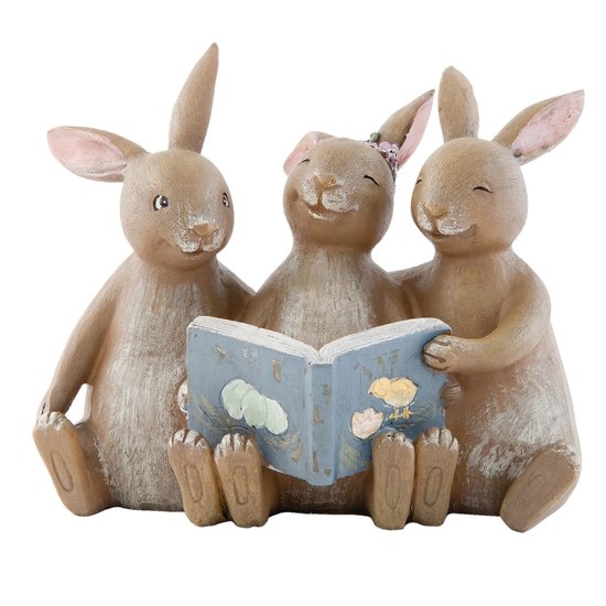 Decoratie konijnen met boek 14*10*12 cm Bruin | 6PR0695 | Clayre & Eef