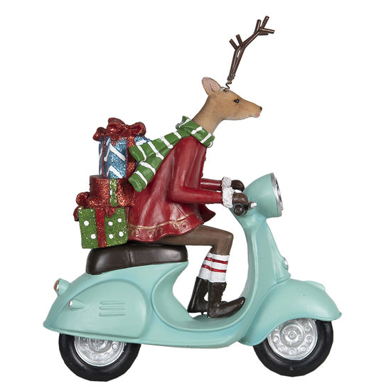 Decoratie hert op scooter 22*9*24 cm Meerkleurig | 6PR2980 | Clayre &amp; Eef