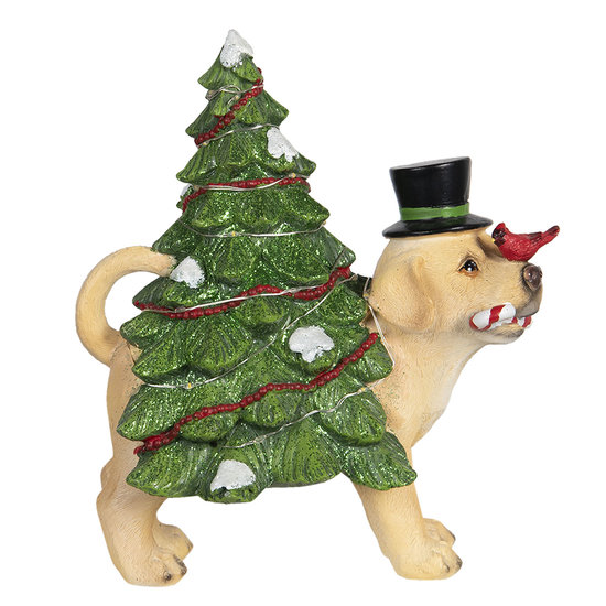 Decoratie hond met kerstboom LED 21*13*23 cm Meerkleurig | 6PR2988 | Clayre &amp; Eef