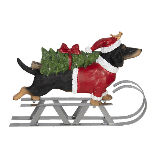 Decoratie hond op slee LED 40*10*28 cm Meerkleurig | 6PR2999 | Clayre &amp; Eef