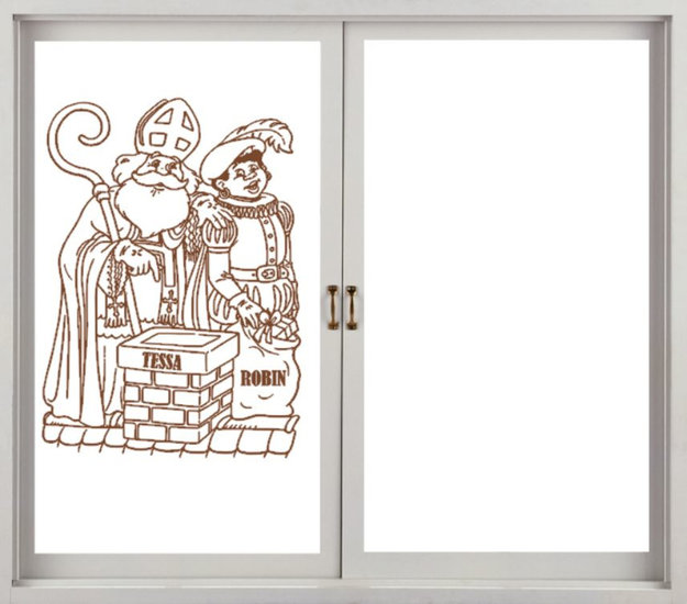 Raam / muur sticker Sint &amp; Piet schoorsteen met naam | Rosami