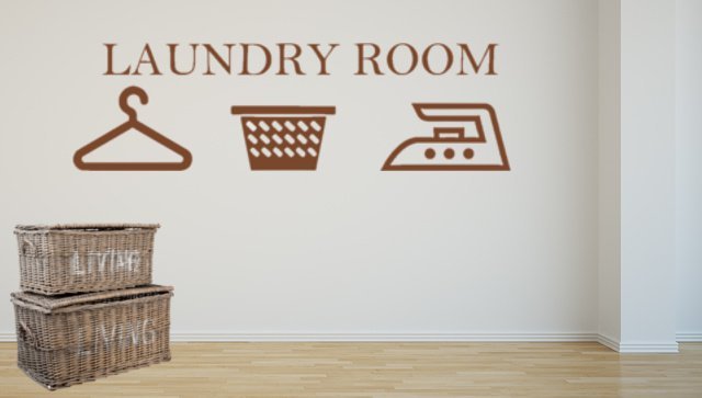 Sticker Laundry room | Wasmand | Strijkijzer | Hanger | Rosami