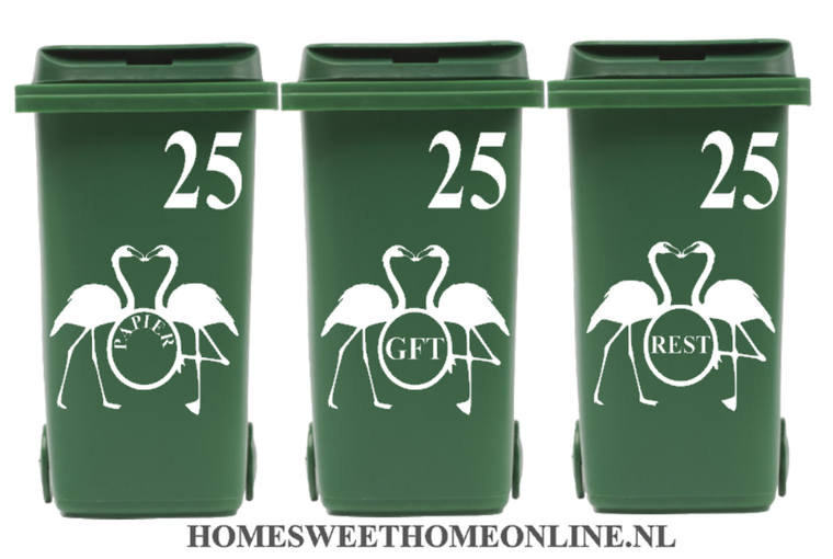 6 delige set container sticker flamingo kus met huisnummer | Kliko | Rosami 1