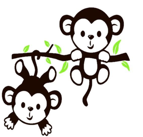 Sticker twee aapjes aan een tak bruin/groen 35 x 35 cm - 1 | Rosami