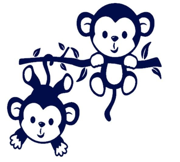 Sticker twee aapjes aan een tak donker blauw 35 x 35 cm 1 | Rosami