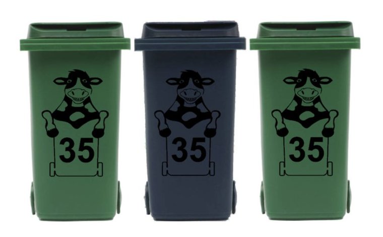 Voordeelset 3 x sticker koe kliko met huisnummer voor afvalcontainer | Rosami