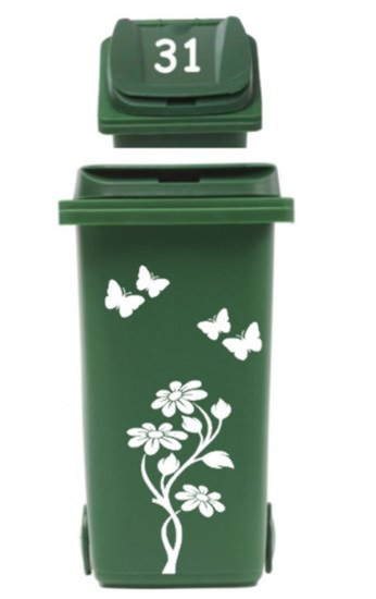 Set sticker kliko container bloem met vlinders &amp; huisnummer | Rosami