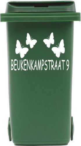 Sticker straatnaam + nummer vlinders voor kliko container | Rosami