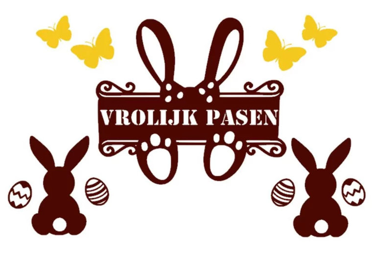 Raamsticker set herbruikbaar Vrolijk pasen met vlinders, konijnen & eieren bruin/geel | Rosami