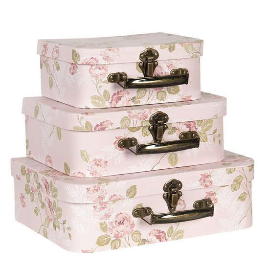 Decoratie koffer (set van 3) 30*21*9/25*18*9/20*16*8 cm Roze | 64751 | Clayre &amp; Eef