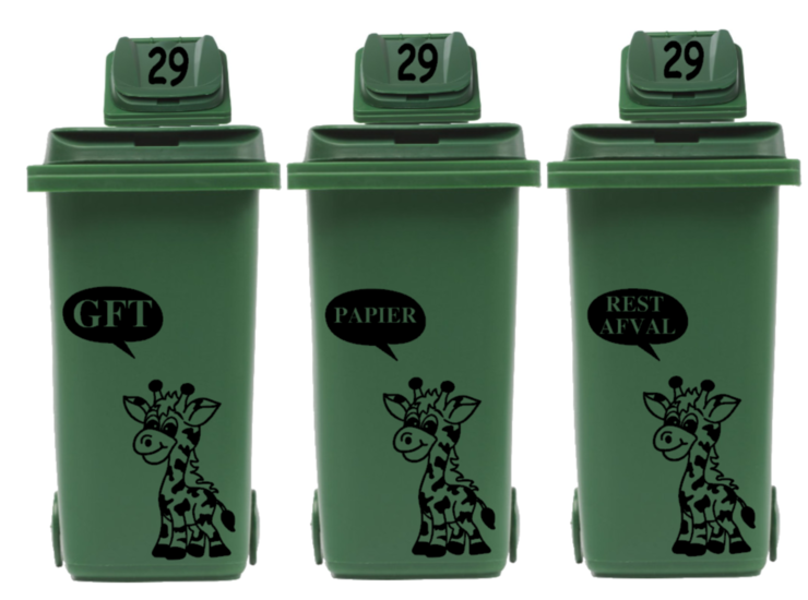 Voordeelset containersticker Giraf GFT Rest Papier + 3 x huisnummer deksel | Rosami Decoratiestickers