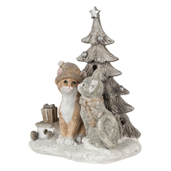 Decoratie katten bij kerstboom 12*10*16 cm LED Grijs | 6PR4632 | Clayre &amp; Eef 3