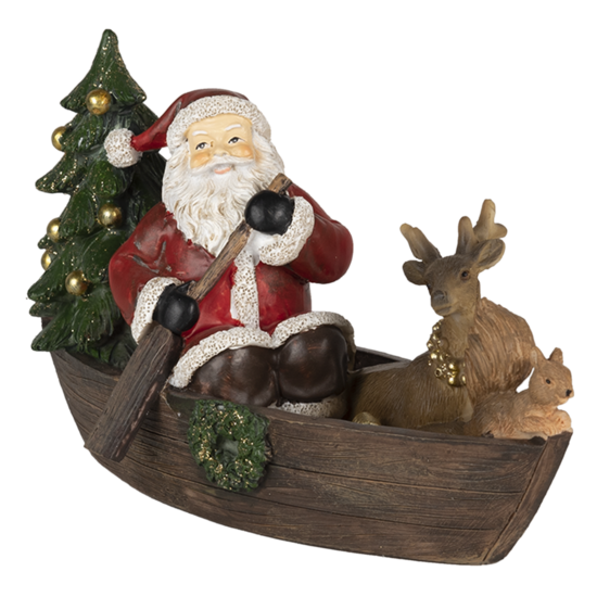 Decoratie kerstman in bootje 22*10*13 cm Multi | 6PR4715 | Clayre & Eef