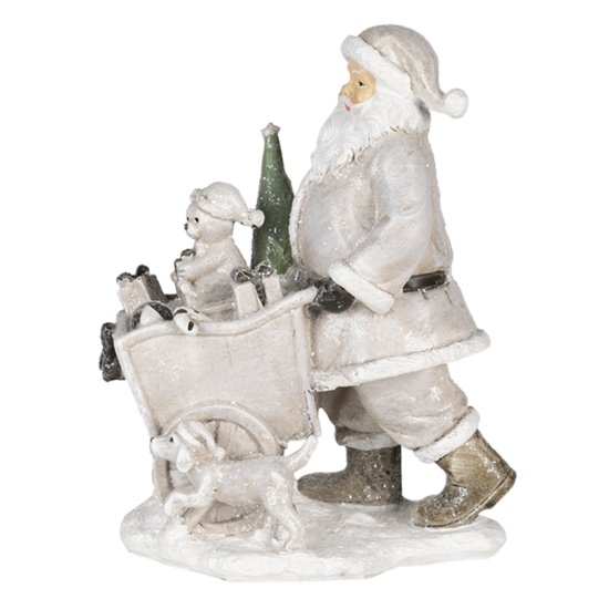 Decoratie kerstman met kar 12*8*15 cm Zilverkleurig | 6PR4728 | Clayre & Eef 1