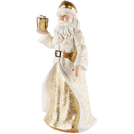 Decoratie kerstman met cadeautje wit/goud 20x15x36 cm| A215101 | Dekoratief 1