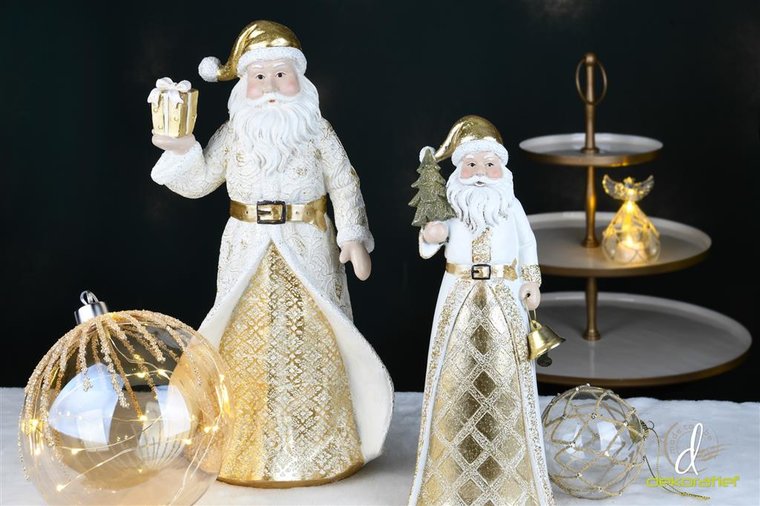 Decoratie kerstman met cadeautje wit/goud 20x15x36 cm| A215101 | Dekoratief 2