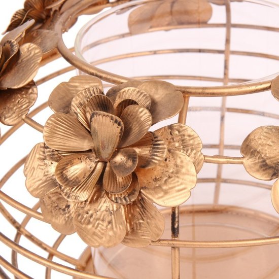Windlicht bloemen &Oslash; 19 cm goud ijzer  | 10927404 | Dutch Style