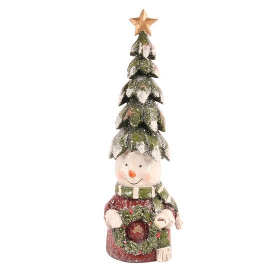 Decoratie sneeuwpop met kerstboom op zijn hoofd kerstkrans in hand 28 cm | 11265850 | Dutch Style