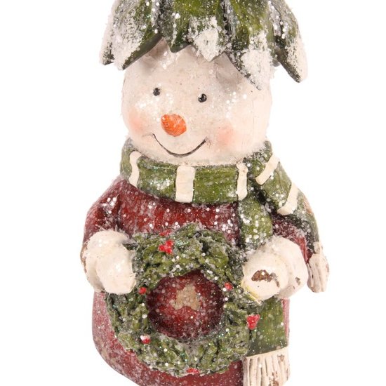 Decoratie sneeuwpop met kerstboom op zijn hoofd kerstkrans in hand 28 cm | 11265850 | Dutch Style