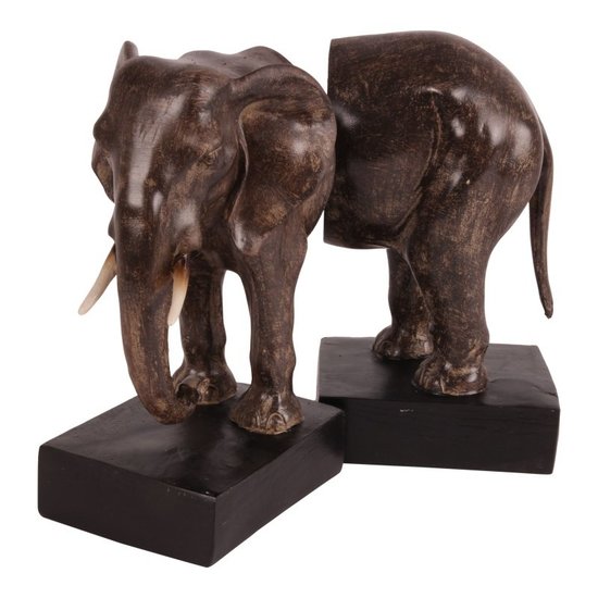 Boekensteun set olifant 23 cm bruin zwart | 11577605| Dutch Style