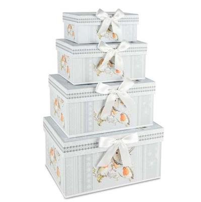 Set van 4 opbergdozen Winter Robin 23x16x12cm | A185023 | Dekoratief