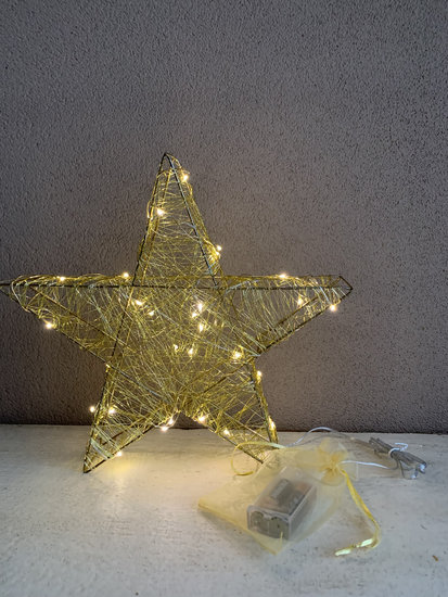 Decoratie ster met led verlichting goud 30 x 30 cm kerstversiering | 720284 | Goldbach