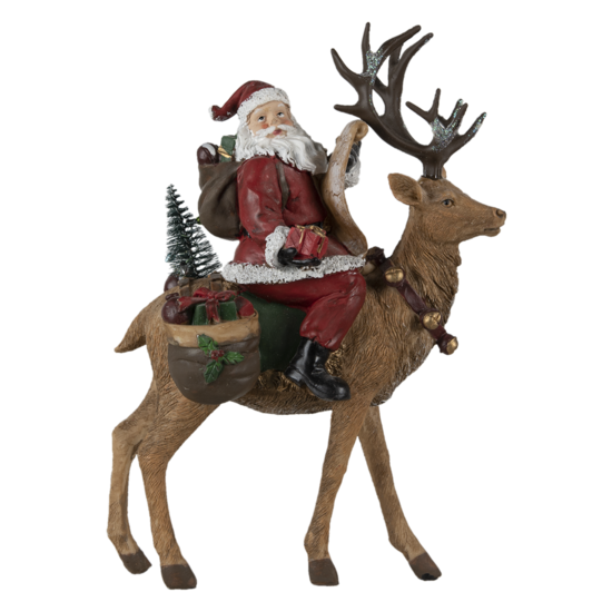 Decoratie kerstman op rendier 23*11*30 cm Multi | 6PR4760 | Clayre &amp; Eef