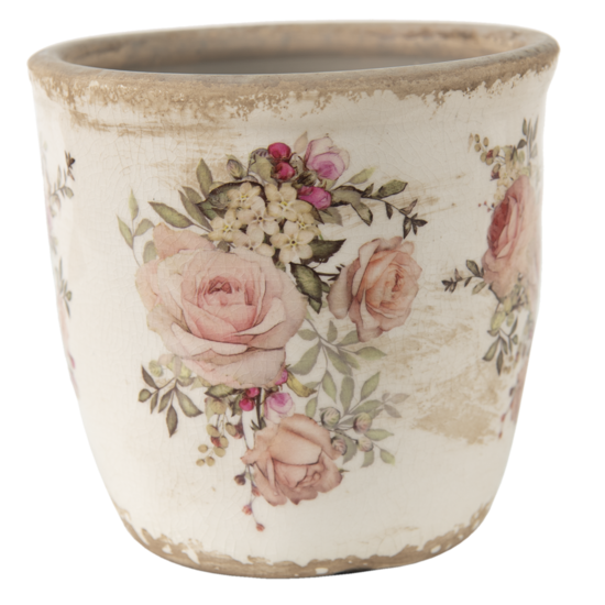 6CE1421L Bloempot Binnen Roze, Beige &oslash; 14*13 cm &oslash; 14*13 cm Roze | 6CE1421L | Clayre &amp; Eef