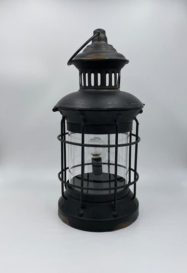 Lantaarn lamp led batterij antique black timer| 65486 | Home Sweet Home | Stoer & Sober Woonstijl - Home Sweet Home Online