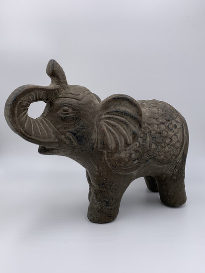 Decoratie beeld olifant met slurf omhoog bruin zwart 26x10x20cm| 65457 | Home Sweet Home | Stoer &amp; Sober Woonstijl