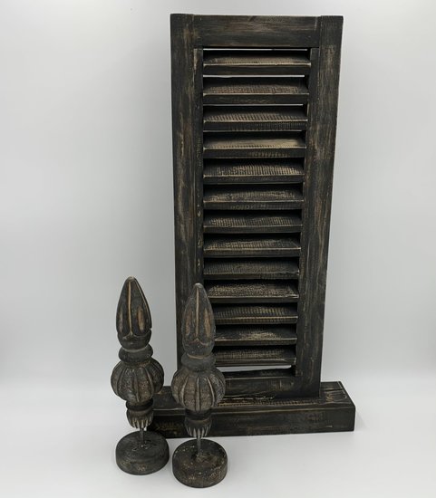 Pinakel beeld hout op voet sokkel vintage black bruin  27,5 x 7,5 cm | 65552 | Home Sweet Home | Stoer &amp; Sober Woonstijl