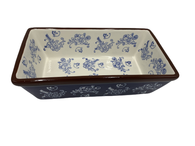 Ovenschaal keramisch Rechthoek Floral Lace Blue 25 x 13 cm cakevorm 1 liter Maat S | FLB-RH25 | Lavandoux