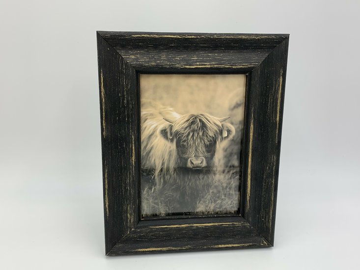Fotolijst antiek zwart Schotse Hooglander maat L 25 x 20 cm | 121267 | Home Sweet Home | Stoer &amp; Sober Landelijke Woonstijl