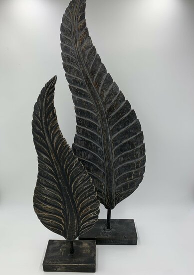 Ornament hout blad veer antiek zwart grijs klein 57 x 16 cm | 65562 | Home Sweet Home | Stoer &amp; Sober Landelijke Woonstijl