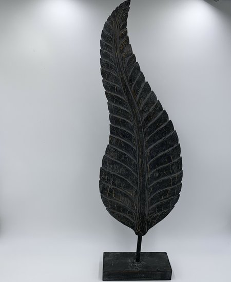 Ornament hout blad veer antiek zwart grijs klein 57 x 16 cm | 65562 | Home Sweet Home | Stoer &amp; Sober Landelijke Woonstijl