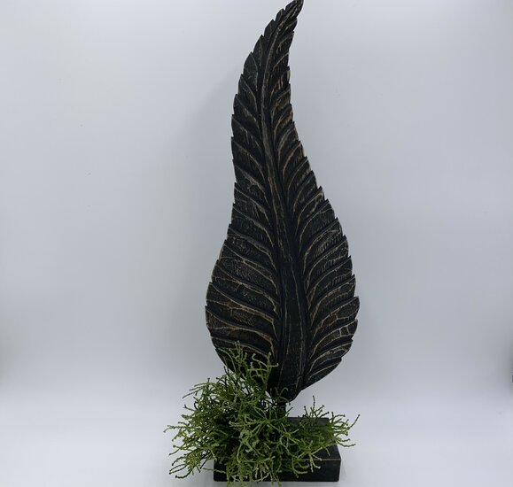 Ornament hout blad veer antiek zwart grijs klein 57 x 16 cm | 65562 | Home Sweet Home | Stoer &amp; Sober Landelijke Woonstijl
