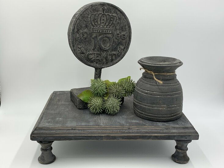 Decoratie plateau langwerpig hout op pootjes 40 x 30 cm vintage grijs bruin plantentafel bajot | 65564 | Home Sweet Home | Stoe