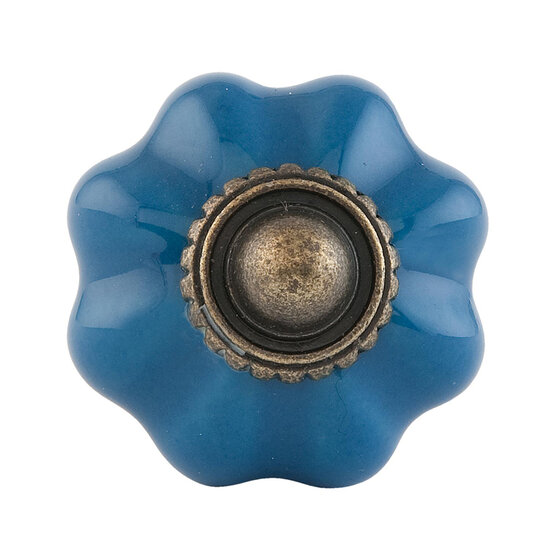 Clayre &amp; Eef | Deurknop Blauw Bruin &oslash; 3x3 cm | 63499