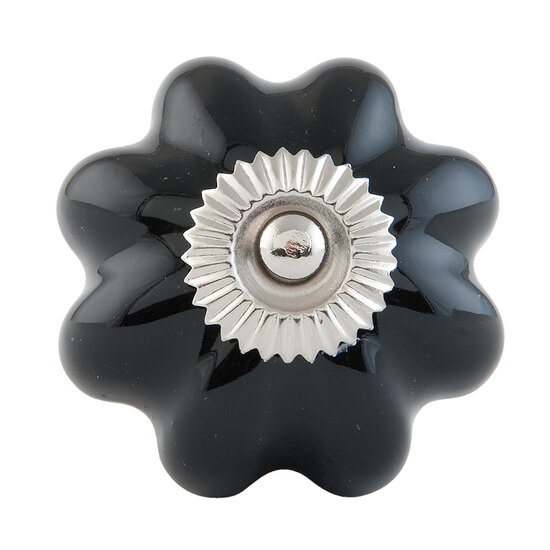 Clayre &amp; Eef | Deurknop Zwart Zilverkleurig &oslash; 4x3 cm | 63511