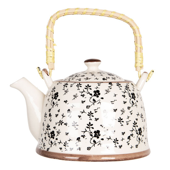 Clayre & Eef | Theepot met Filter Beige, Zwart 18x14x12 cm / 800 ml | 6CETE0081L