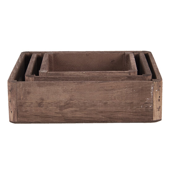 Clayre &amp; Eef | Decoratief Dienblad set van 3 Bruin 24x24x6 / 20x20x6 / 16x16x6 cm | 6H2006