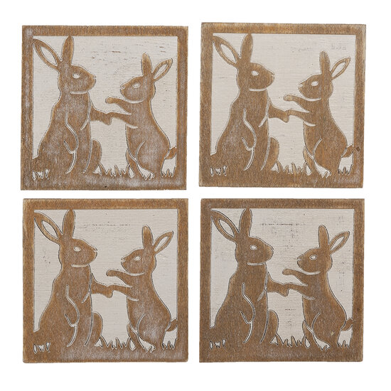 Clayre &amp; Eef | Onderzetters voor Glazen Set van 4 Bruin 10x10 cm | 6H2071