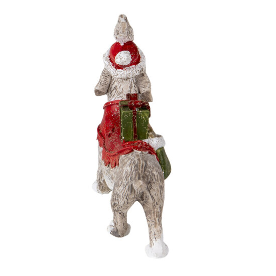Clayre &amp; Eef | Kerstdecoratie Beeld Hond Wit, Rood 10x3x8 cm | 6PR4604