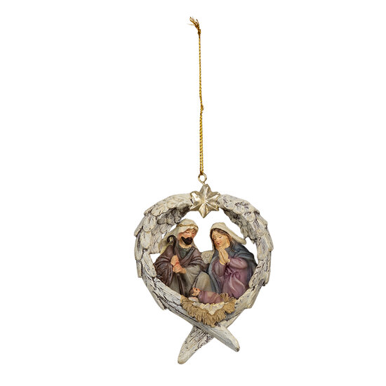 Clayre &amp; Eef | Decoratie Hanger Kerstgroep Grijs Beige 8x3x10 cm | 6PR4702