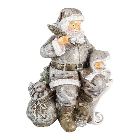 Clayre & Eef | Kerstdecoratie Beeld Kerstman Grijs 10x7x13 cm | 6PR4726