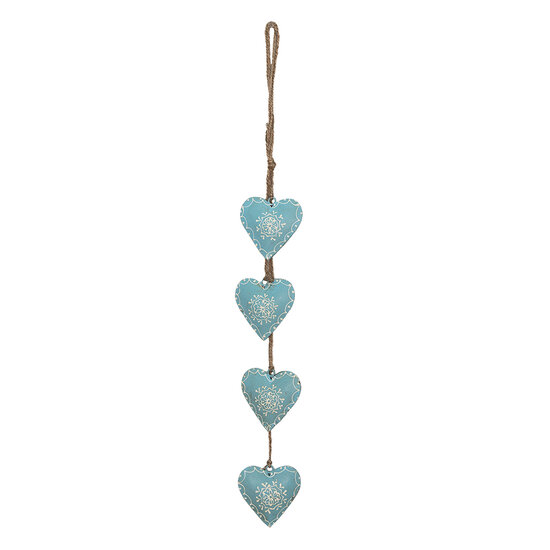 Clayre &amp; Eef | Decoratie hanger Hartjes Blauw 8x2x60 cm | 6Y4817