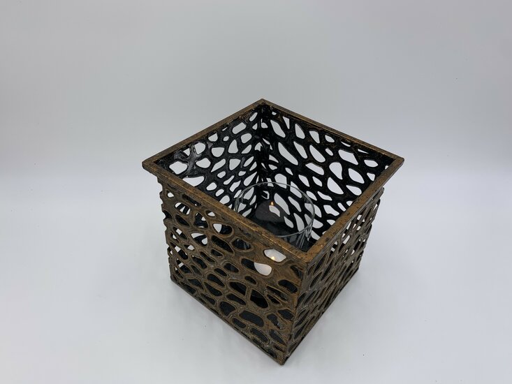 Windlicht vierkant oud koper metaal 16,5x16,5x15 cm | 100397 | Gifts Amsterdam | Stoer &amp; Sober Woonstijl